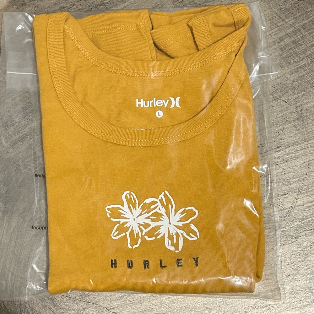 Hurley Gold Hibiscus Floral Graphic Cropped Ribbed Cotton Tank Size Various - Picture 5 of 6